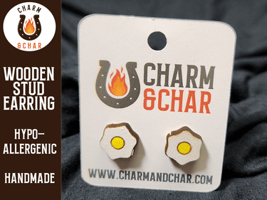 Fried Eggs Wood Stud Earrings - Food Fashion Earring - Stud Earring - Charm and Char